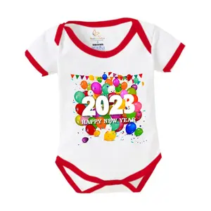 Christmas Vibes My First New Year Romper Clothes Baby New Year Bodysuits Newborn Outfit My 1st New Year Printed Romper with Envelop Neck Half Sleeve Unisex Onesies Infant Dress Decorated Happy New Year
