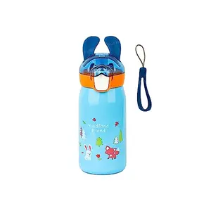 FunBlast Cartoon Design Hot and Cold Water Bottle for Kids - Double Walled Vacuum Insulated Stainless Steel Bottle, Insulated Stainless Steel Bottle, Thermos Flask with Straw (400 Ml)