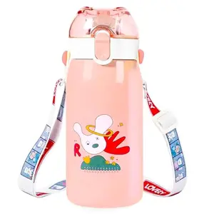 FunBlast Stainless Steel Water Bottle for Kids, Double Walled Vacuum Insulated, Cartoon Design Hot and Cold  Thermos Flask with Straw (530 Ml)