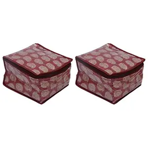 Kuber Industries Brocade Fabric Jewellery Box/Organizer with 10 Transparent Pouches (Maroon)-Pack of 2-KUBMART15347