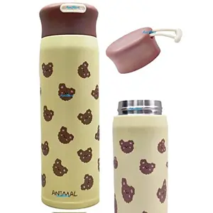 FunBlast Stainless Steel Water Bottle for Kids - Hot and Cold Beverages, Leak Proof Double Walled Insulated Vacuum Thermos Flask, BPA Free and(420 ML) (Beige)