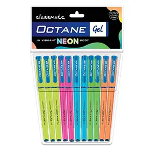 Classmate Octane Gel Pen- Neon Series (Blue)- Pack of 10 Pens + 1 Pen FREE