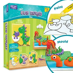 Imagimake Clay Murals Dino - Modeling Clay for Kids - Arts and Crafts for Kids Ages 6-8 - Air Dry Clay for Kids - Gifts for 5, 6, 7, 8 Year Old Boys & Girls - Includes Glass Paint for Kids