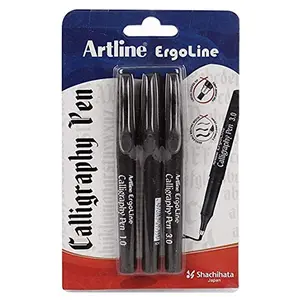 Artline Ergoline Calligraphy Pen With 3 Nib Sizes, Black Colour, Set of 3 Pens