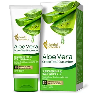 Oriental Botanics Aloe Vera, Green Tea & Cucumber Sunscreen SPF 50 UVA/UVB PA+++, 100ml