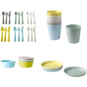 Ikea Kalas Kid's Plastic BPA-Free Colorful Flatware Bowl Plate Tumbler Set - 36 Pieces