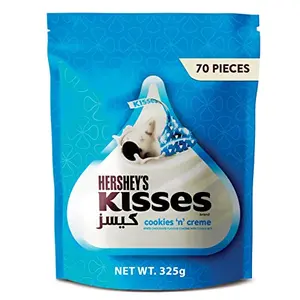 Hersheys Kisses Cookies n Creame Creamy White Chocolate Flavour Coating with Crunchy Cookie Bits Irresistibly Delicious Candy Treat with a Twist of Cookies 70 Pieces 325 g Pouch (Imported)