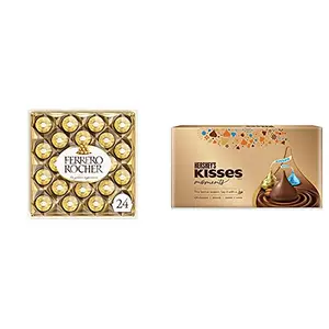 Ferrero Rocher Premium Chocolates 24 Pieces 300 g & Hershey's Kisses Moments Chocolate Gift Pack 129g