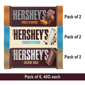 HERSHEY'S 2 Whole Almonds 2 Cookies 'N' Creme and 2 Milk Bar | 40g - Pack of 6