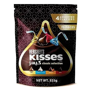 Hersheys Kisses Classic Selection Milk Almond Cookies n Creme & Dark 4 Assorted Flavors Chocolate Candy Each Individually Wrapped 70 Pieces 325 g Pouch (Imported)