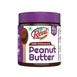 DABUR Real Health Dark Chocolate Peanut Butter -Creamy| High Protein with 6g Protein per serve| For Fitness conscious | Zero Trans Fat | Gluten Free - 350g