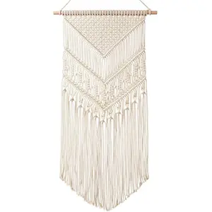 The Decor Hub Woven Boho Tapestry Macrame Wall Hanging (Ivory 14 Inch Width X 33 Inch Length)