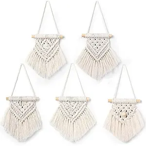 The Decor Hub 5 Pieces Mini Macrame Wall Hanging Decor Handmade Woven Tapestry Tassel Wall Hanging Ornaments Boho Wall Hanging Macrame For Apartment Room Home Office Decoration
