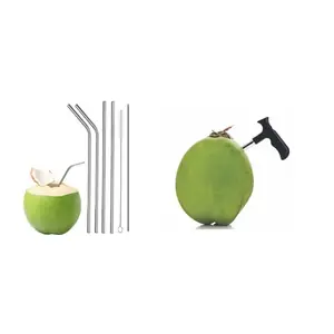 The Magic Makers 1 Coconut Opener Tool With 4 Reusable Straws And Brush Nariyal Pani Opener Steel Straws For Drinking Smart Gadgets For Home Useful Gadgets For Daily Life Smart Gadgets For Home Utilities