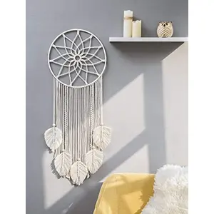The Decor Hub Macrame Wall Hanging Dream Catcher | Boho Wall Decor Woven Wall Art Bohemian Hanging With Tassel Home Decoration For Apartment Bedroom Living Room 13" W X 36" L (Style 16)