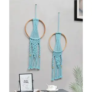 The Decor Hub Macrame Dream Catchers For Bedroom Adult Dream Catcher Wall Decor Large Boho Wall Hanging Wood Beads Tassels Home Decoration Ornament Craft Gift Set Of 2 (Turquoise)