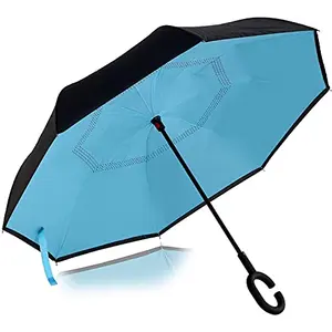 The Magic Makers Automatic Inverted Reversible No Drip Umbrella With C Shape Handle (Multi)