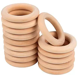 Craft House 15 Pcs Wooden Rings Macrame Wooden Rings Natural Unfinished Solid Wood Rings For Diy Craft Pendant Connectors Jewelry Making (55 Mm)