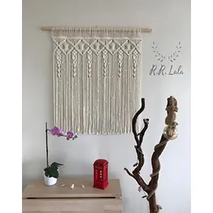 The Decor Hub Macrame Curtain Wall Hanging Doorway Window Curtains Handwoven Wedding Backdrop Arch Closet Room Divider Boho Wall Decor Size Width 4 Feet Length 4 Feet Off White Color
