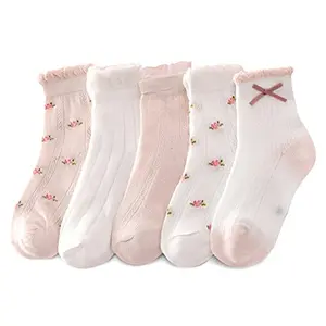 The Magic Makers Socks For Girls Baby Toddler Little Big Kids Girls Cute Cotton Crew Socks Ankle Length (Pack Of 5 Pcs)