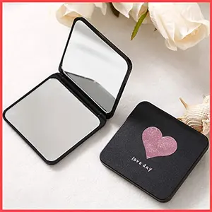 The Magic Makers Foldable Makeup Mirror Glass Pocket Mirror For Women Men Firls Vanity Mirror Portable Compact Size Mirror For Handbag Purse Black (Square Framed Tabletop Mount)