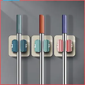 The Magic Makers Mop Holder Self Adhesive Hooks Broom Holder Wall Plastic Waterproof Multicolour For Bathroom & Kitchen Multipurpose (Slots Pack Of 3 Pcs)