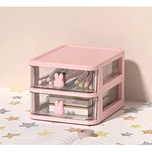 The Magic Makers Desk Organizer Drawers 2 Tier Pen & Pencil Stand Stationery Storage Home And Office Stationery Box (Pink/White Polypropylene;Polycarbonate)