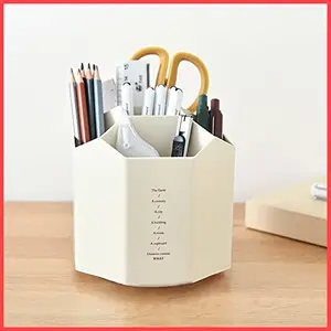The Magic Makers Desk Organizer 5 Compartment Pen & Pencil Stand Stationery Storage Home And Office Stationery (Beige Polypropylene;Polycarbonate)