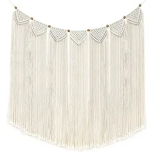 The Decor Hub Top Knot Macrame Wall Hanging Boho Tapestry Curtain Fringe Woven Bohemian Wall Decor Banne Decoration Ivory 47" L X 28" W