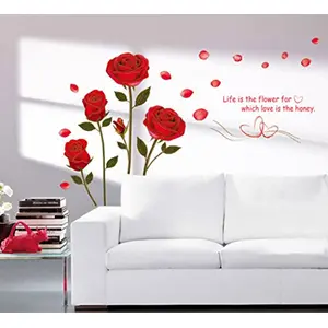 The Magic Makers Romantic Rose Flowers' Wall Sticker (Pvc Vinyl 50 Cm X 70 Cm Multicolour)