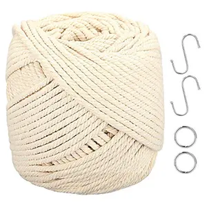 Craft House Macrame Cord 4Mm X 100M (109 Yds) Natural Virgin Cotton Rope Natural Color Macrame Cord Wall Hanging Cord Plant Hanger Rope Macrame Swing Chair Boho Dream Catcher Diy Craft Cord Knitting Rope