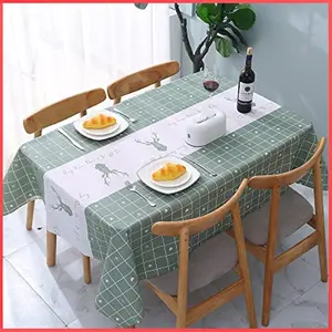 The Magic Makers 4 Seater Dining Table Cover & Center Table Cover - Green Elk Printed(Polyvinyl Chloride (Pvc) Rectangular Pack Of 1)