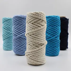 Craft House 3Ply Twisted Macrame Cotton Cord Dori (Each Color 3Mm 20 Meter) Thread For Macrame Diy And Other Projects_Dark Sky Sky Firozi Black Off White.