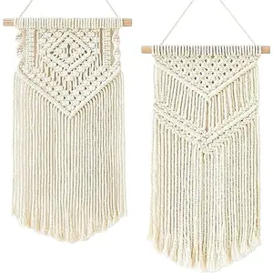 The Decor Hub 2 Pcs Macrame Wall Hanging Small Woven Tapestry Wall Art Decor - Beautiful For Boho Home Decor Apartment Nursery Party Decorations