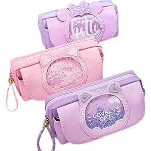 The Magic Makers 1Pc Pencil Case Large Capacity Stationery Bag Side Pockets Pouch With Zipper Closure Portable Makeup Case Cute For Students Girls Adults Office (Cat Purple)