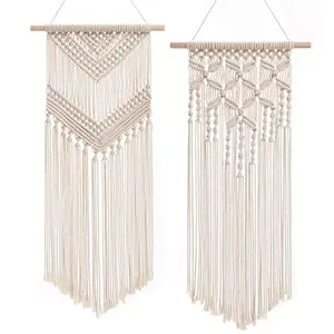 The Decor Hub 2 Pcs Macrame Wall Hanging Decor Woven Wall Art Macrame Tapestry Boho Chic Home Decoration For Apartment Bedroom Nursery Gallery13" W26" L And13'W28" L