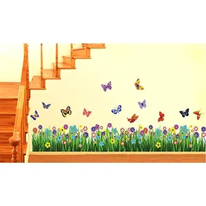 The Magic Makers Walking In The Garden Flower' Wall Sticker (Pvc Vinyl 70 Cm X 25 Cm) Multicolour