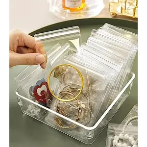 The Magic Makers 17 Pcs Jewellery Organiser Storage Pouches Clear Zip Lock Cover For Rings Earrings Necklace Transparent
