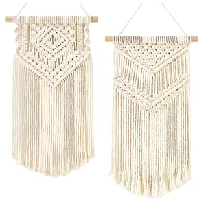 The Decor Hub 2 Pcs Macrame Wall Hanging Small Woven Tapestry Wall Art Decor - Beautiful For Boho Home Decor Apartment Nursery Party Decorations 16.5" L X 10" W And 17.5"X 10"W