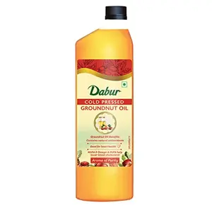 Dabur Cold Pressed Groundnut Cooking Oil - 1L | Rich in antioxidants | Good for Heart health | Enriched with MUFA & OMEGA 6 PUFA | Aroma of Purity