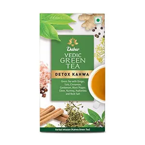 Dabur Vedic Detox Kahwa Green Tea - 25 Teabags | Blend of 8 Real Ayurvedic Herbs & Rock Salt | Helps in Detoxification | Improves Digestion | Ideal After Meal Beverage