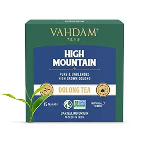 VAHDAM High Mountain Oolong Tea Bags (15 Count) Non-GMO Gluten-Free | Naturally High Grown Oolong Tea Leaves - Light & Floral | Individually Wrapped Pyramid Tea Bags | Direct from Source