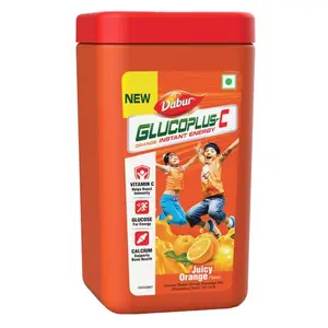 Dabur GlucoPlus-C Instant Energy Glucose Juicy & Tasty Orange Flavour Powder- 400g Jar | Glucose Replenishes Energy | 25% more Glucose| Vitamin C helps Boosts Immunity | Calcium Supports Bone Health