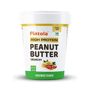 Pintola High Protein All Natural Peanut Butter | Unsweetened | 37% Protein | Imported Whey Protein and Roasted Peanuts (Crunchy 1kg)