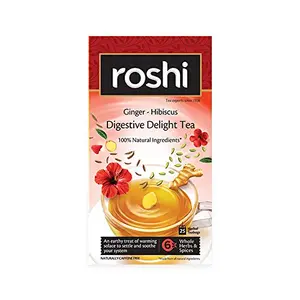 Roshi Digestive Delight Tea | 25 Teabags | Digestive Herbal Hibiscus Tea alongwith the Goodness of Ginger Saunf and Ajwain | Prevents Indigestion Gas and Bloating | After Meal Digestion Tea