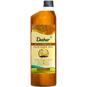 Dabur Cold Pressed Mustard Oil 1L | Healthy Cooking Oil | Goodness of Omega 3 & 6 | Perfect blend of Health Taste & Aroma