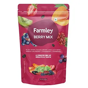 Farmley Berry Mix 200g | Dried Berries | Healthy Snacks | Cranberry | Blueberry | Strawberry | Goji Berry | Black Raisin | Antioxidants | Gluten free| Berries | Kids Snacks | Vegan