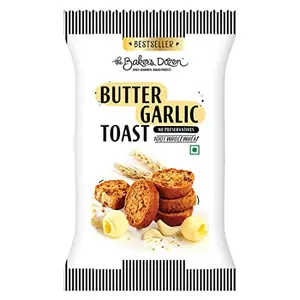 The Baker's Dozen 100% Wholewheat Butter Garlic Toast | Garlicky Butter Bliss Toasts | Flavoured with Garlic and Butter | No Maida | No Preservatives | Healthy Munching Option | Pack of 1 | 90g