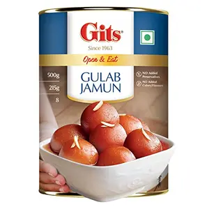 Gits Open & Eat Gulab Jamun Tin 8 Pieces per Can Mouth-Watering Indian Mithai 500gm