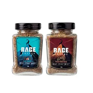 Rage Coffee Combo Pack of 2 Flavoured Instant Ground Coffee - 50 gms each of Irish Hazelnut & Dark Chocolate Glass Bottle